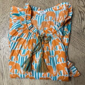 Crown & Ivy Women's Small Orange Embroidered‎ Elephant Print Bohemian Blouse Top